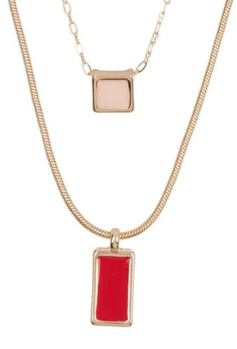 Bijuterii femei 14th union double strand enamel pendant necklace red multi- gold