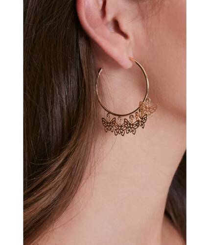 Bijuterii femei forever21 butterfly charm hoop earrings gold
