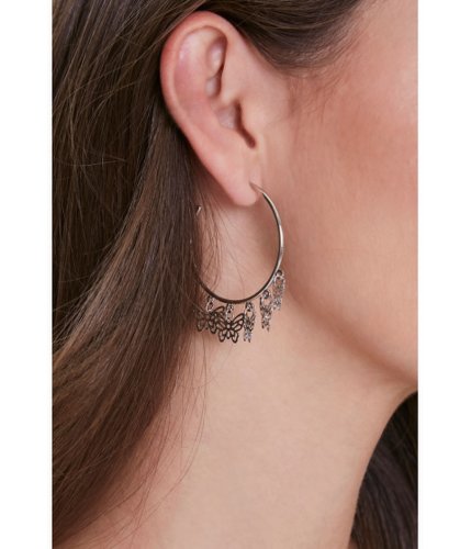 Bijuterii femei forever21 butterfly charm hoop earrings silver