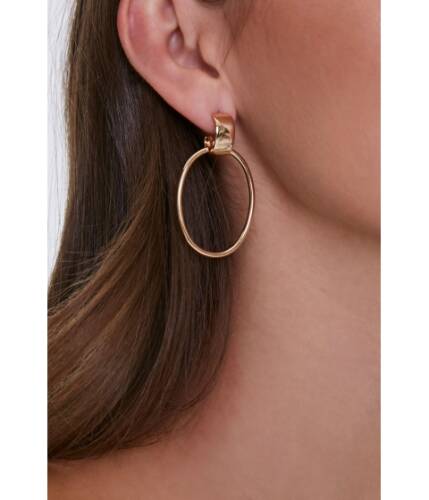 Bijuterii femei forever21 drop-hoop geo earrings gold