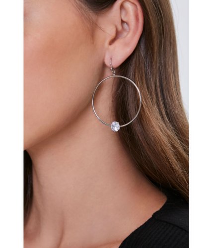 Bijuterii femei forever21 drop-hoop rhinestone earrings silver