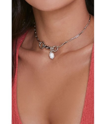 Bijuterii femei forever21 faux pearl chain choker necklace silver