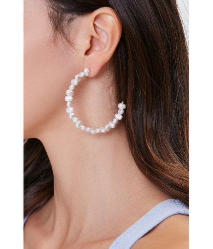 Bijuterii femei forever21 faux pearl hoop earrings ivory