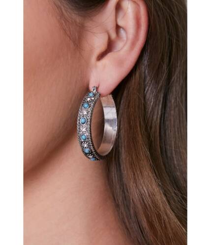 Bijuterii femei forever21 faux stone hoop earrings silvermulti