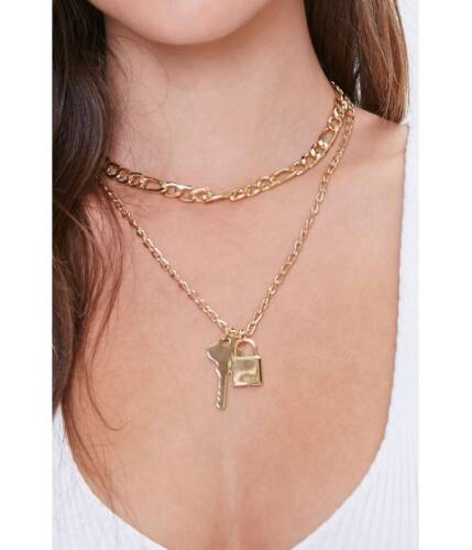 Bijuterii femei forever21 lock key pendant layered necklace gold