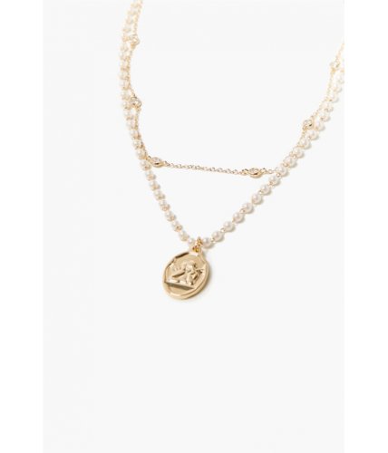 Bijuterii femei forever21 oval pendant faux pearl necklace gold