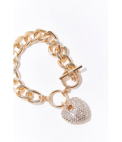 Bijuterii femei forever21 rhinestone heart pendant bracelet gold