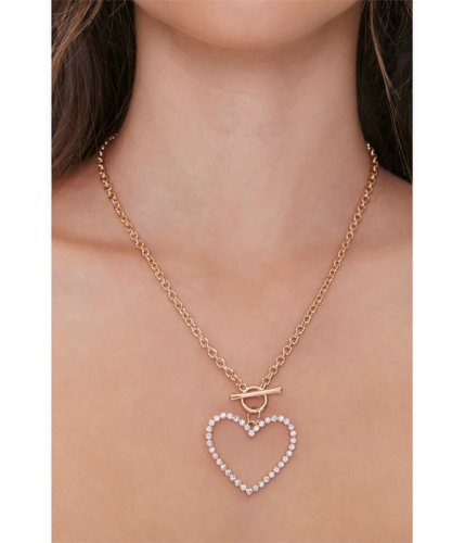 Bijuterii femei forever21 rhinestone heart pendant necklace goldclear