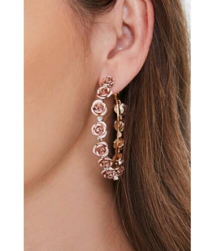 Bijuterii femei forever21 rose charm hoop earrings gold