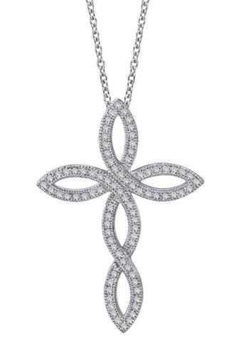 Bijuterii femei lafonn platinum plated sterling silver simulated diamond micro pave open cross pendant necklace white