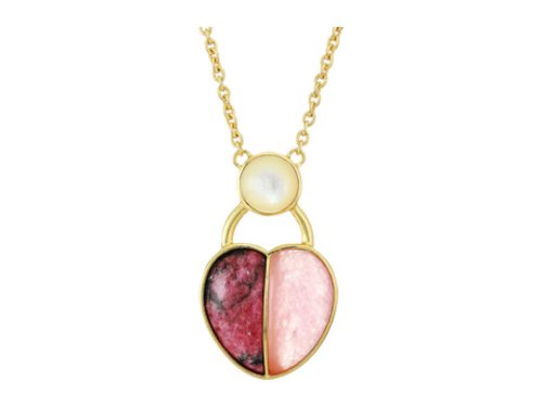 Bijuterii femei sole society 30quot heart pendant necklace 12k soft polish goldcrystalpink aventurinespuriteivory pearl