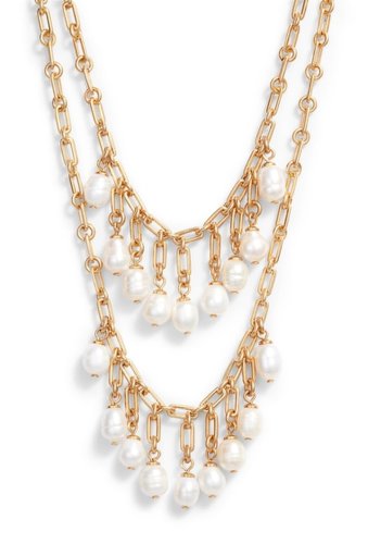 Bijuterii femei sole society freshwater pearl drop double row layered necklace gold 01