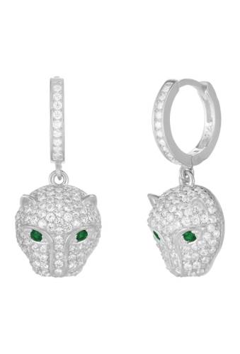 Bijuterii femei sphera milano 14k white gold plated sterling silver pave cz panther drop huggie hoop earrings white gold