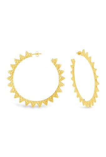 Bijuterii femei sterling forever 14k gold plated 50mm hammered flare hoop earrings gold