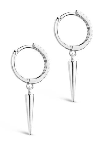 Bijuterii femei sterling forever sterling silver micro pave cz spike hoop earrings silver