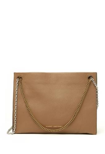 Genti femei the marc jacobs large double link leather crossbody bag cappuccino