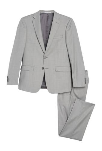 Imbracaminte barbati calvin klein light grey solid two button notch lapel suit light grey