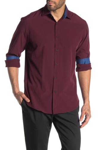 Imbracaminte barbati construct solid long sleeve 4-way stretch slim fit shirt burgundy