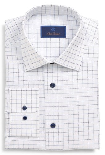 Imbracaminte barbati david donahue grid print classic fit dress shirt whiteblue