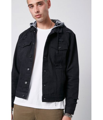 Imbracaminte barbati forever21 tie-dye-hooded stonewashed denim jacket blackwhite