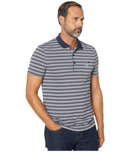 Imbracaminte barbati lacoste short sleeve ultra dry striped golf polo w pocket navy bluewhite