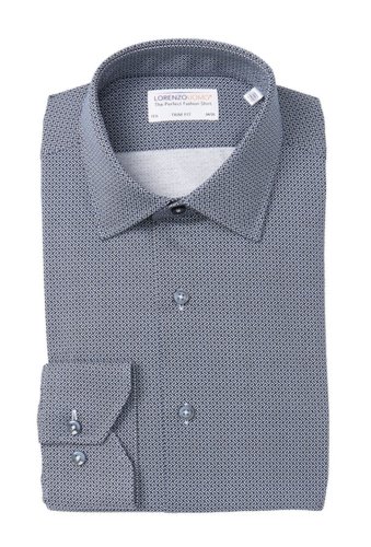 Imbracaminte barbati lorenzo uomo geometric print knit trim fit dress shirt navy