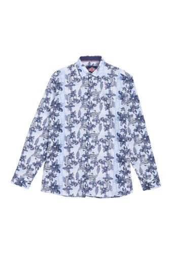 Imbracaminte barbati soul of london floral print slim fit shirt blue