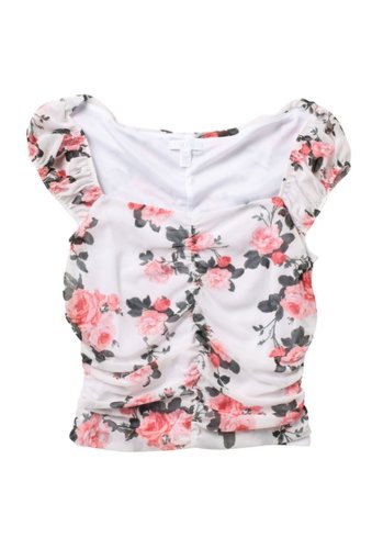Imbracaminte femei abound floral cap sleeve ruched blouse white rose bloom sm