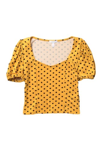 Imbracaminte femei abound polka dot puff sleeve crop top yellow- black dot