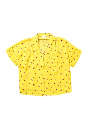 Imbracaminte femei abound short sleeve camp shirt yellow- magenta strawberries