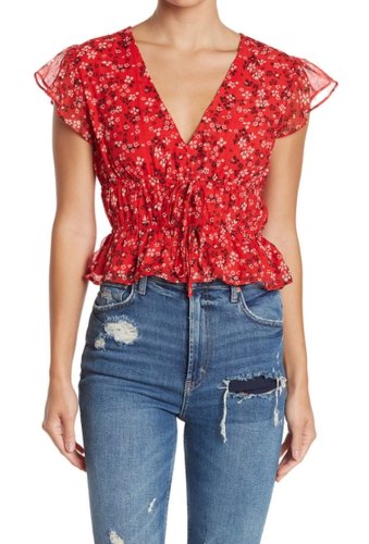 Imbracaminte femei abound v-neck flutter sleeve floral print ruched top red bloom sketch ditsy