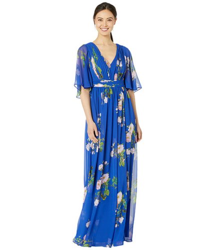 Imbracaminte femei adrianna papell flutter sleeve chiffon floral evening gown royal multi