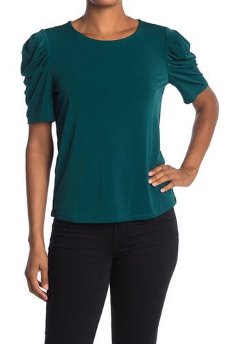 Imbracaminte femei adrianna papell pleat sleeve solid knit moss crepe top evergreen