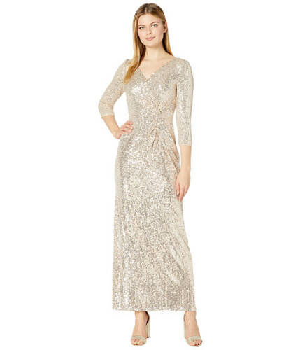 Imbracaminte femei alex evenings long sequin column dress with knot front detail taupe