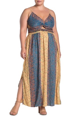 Imbracaminte femei angie abstract stripe twist front sleeveless maxi dress plus size multi