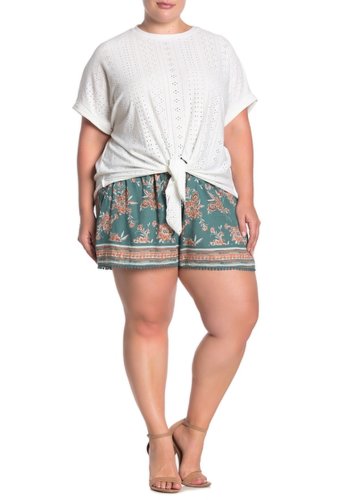Imbracaminte femei angie floral paisley print drawstring shorts plus size olive