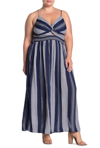 Imbracaminte femei angie striped twist front sleeveless maxi dress plus size navy