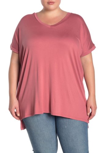 Imbracaminte femei angie v-neck tunic t-shirt plus size rose