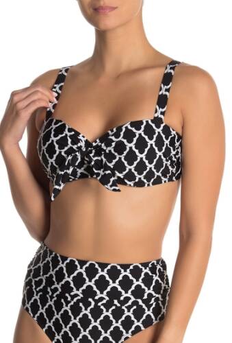 Imbracaminte femei athena trellis printed front knot tie bikini top black