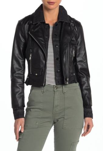 Imbracaminte femei bagatelle leather faux leather denim cropped biker jacket black