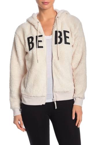 Imbracaminte femei bebe faux shearling logo embroidered zip hoodie ivory