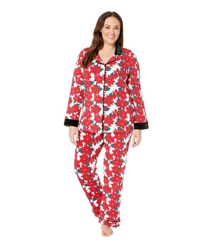 Imbracaminte femei bedhead pajamas plus size long sleeve classic notch collar pajama set pointsettia