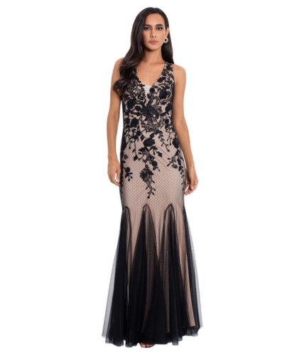 Imbracaminte femei betsy adam long v-neck embroidered gown blacknude