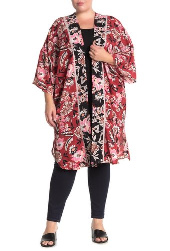 Imbracaminte femei bobeau boarder floral print kimono plus size black floral boarder