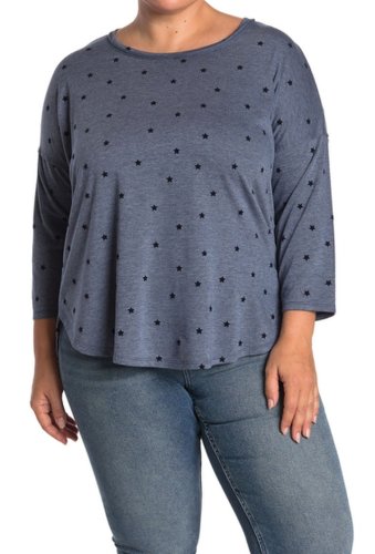 Imbracaminte femei bobeau velvet print scoop neck knit shirt plus size heather denim
