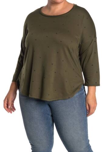 Imbracaminte femei bobeau velvet print scoop neck knit shirt plus size heather olive