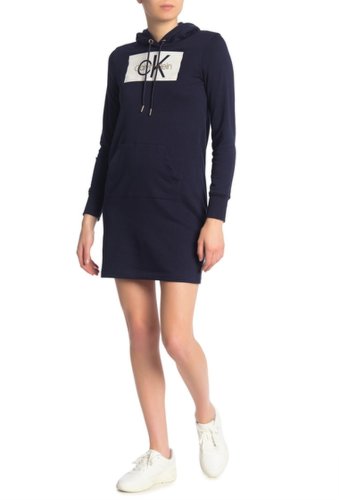 Imbracaminte femei calvin klein ck logo hoodie sweater dress indigo
