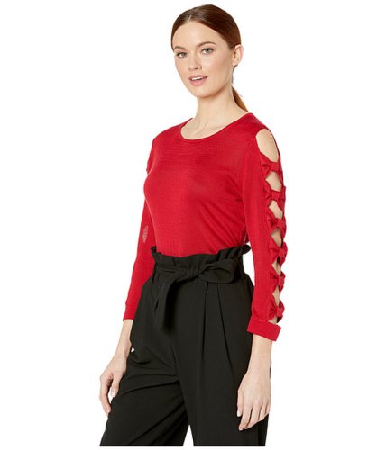 Imbracaminte femei cece long sleeve crew neck sweater with bows ribbon red