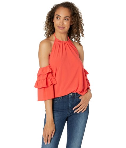 Imbracaminte femei cece off-the-shoulder ruffled knit top coral sunset