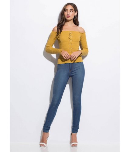 Imbracaminte femei cheapchic detail-oriented laced off-shoulder top mustard